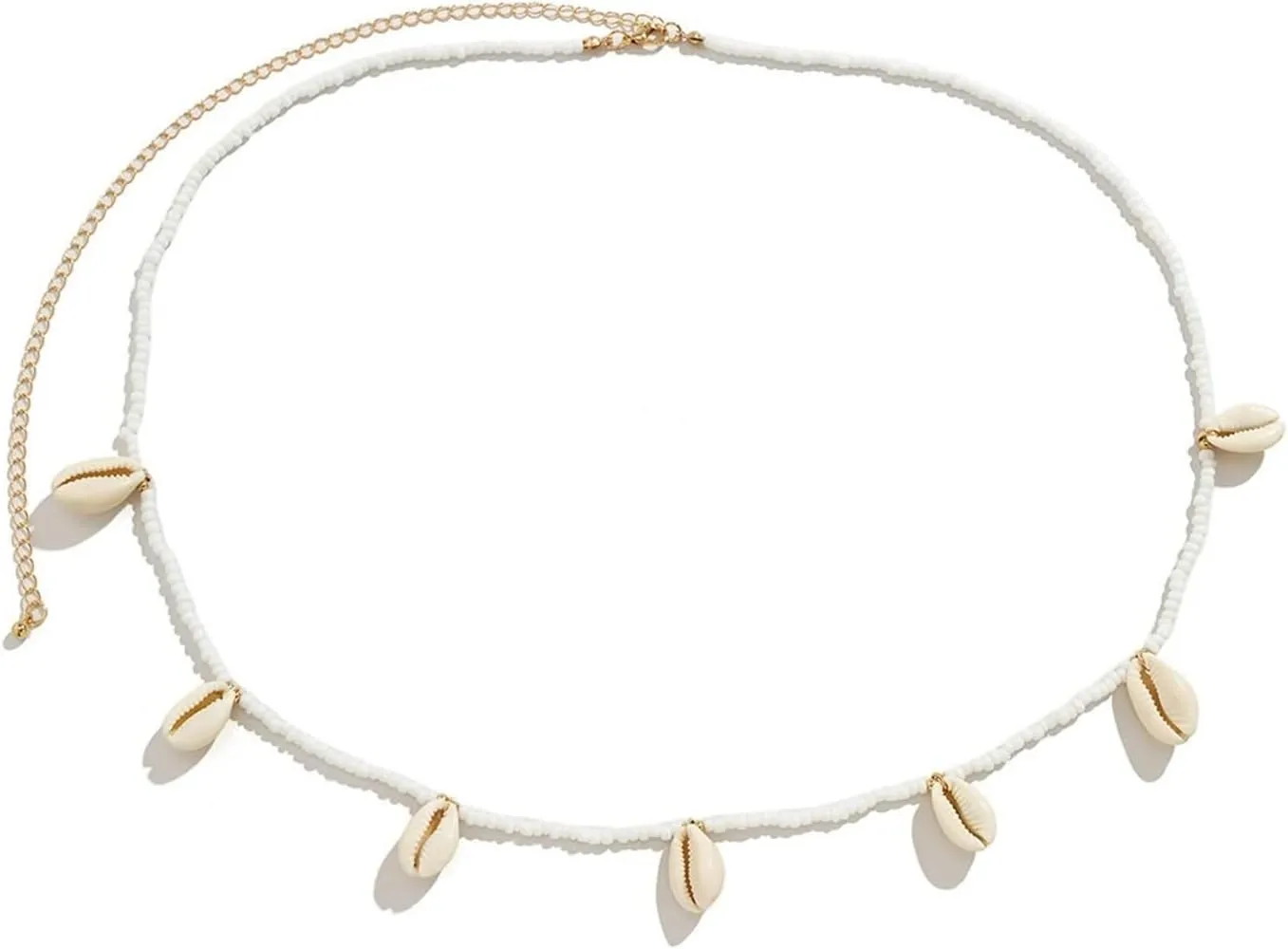 Belly Chains for The Waist Beads, Womens Chain Belts with Shell and Beads Gold Lobster Claw Clasp Belts for Dresses 93cm