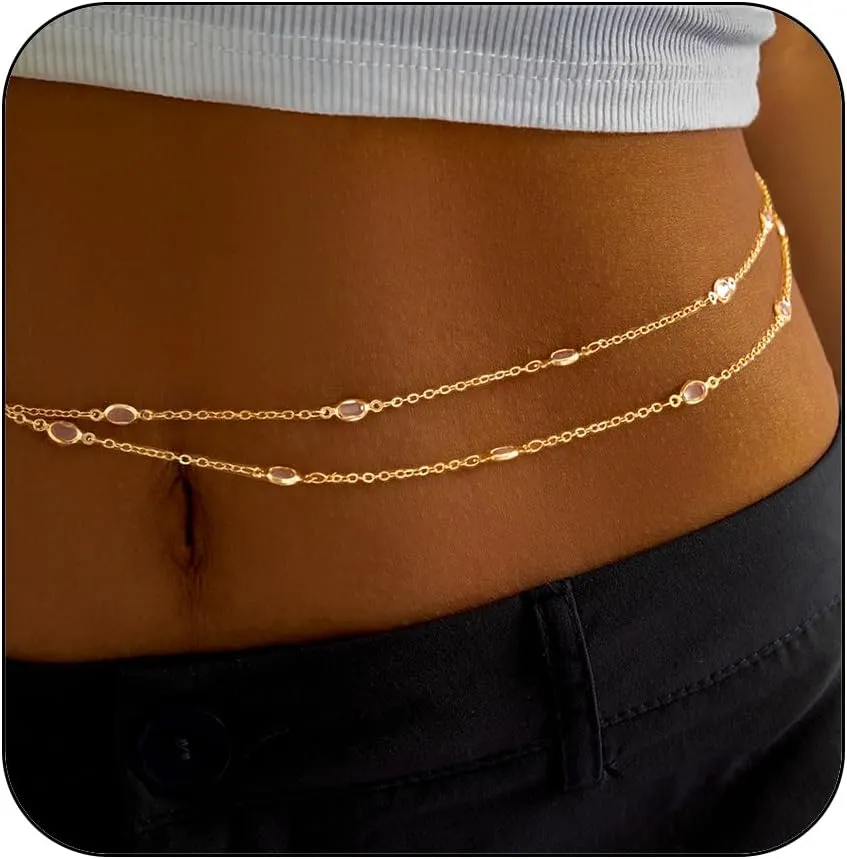 Belly Chains for Women Waist Chains for Women Sexy Gold Body Belly Chain Layered CZ waist jewelry for women