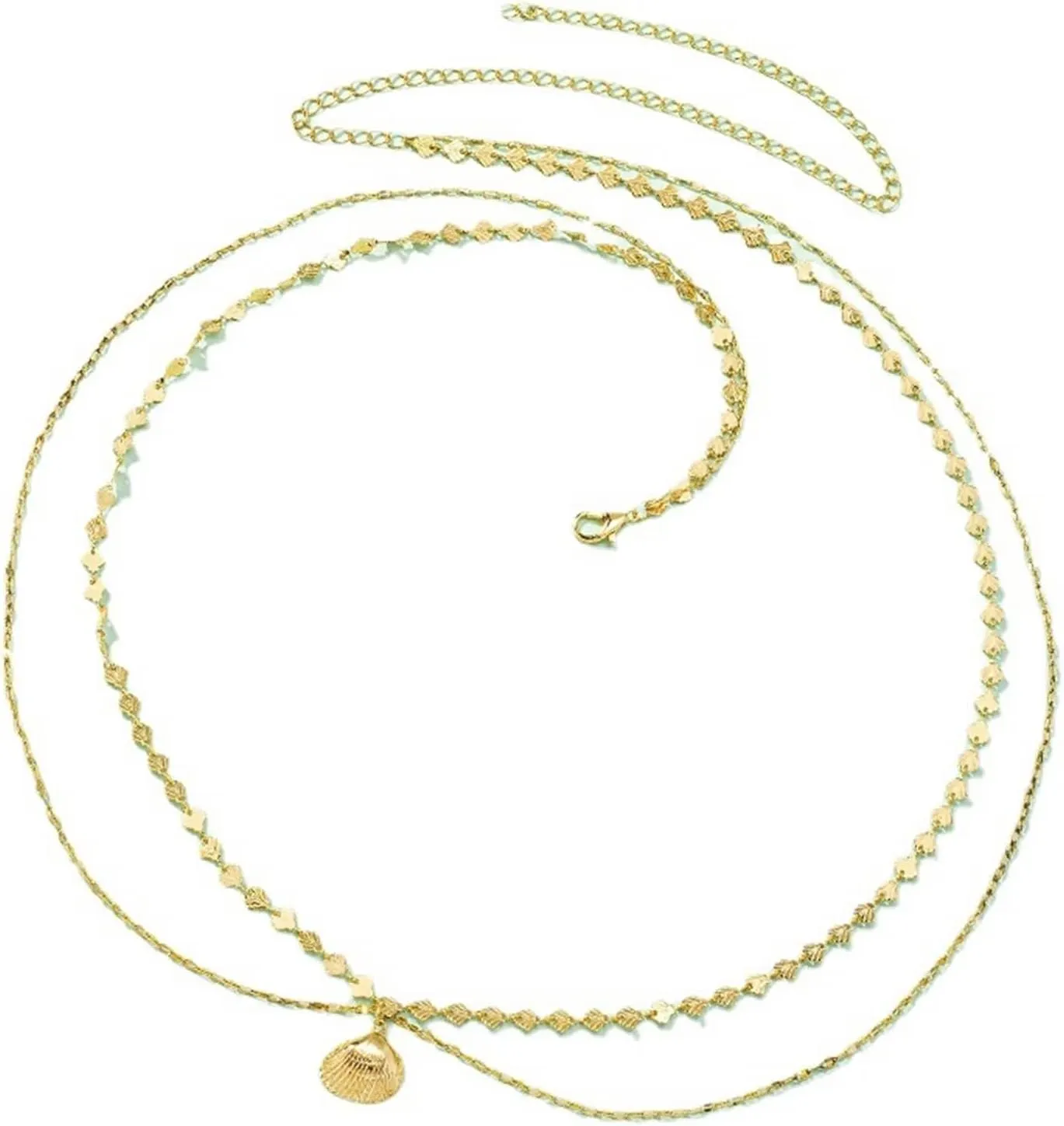 Belly Chains Gold, Chain Belts for Women Pants Shell Pendant Lobster Claw Clasp Body Jewelry for Beach