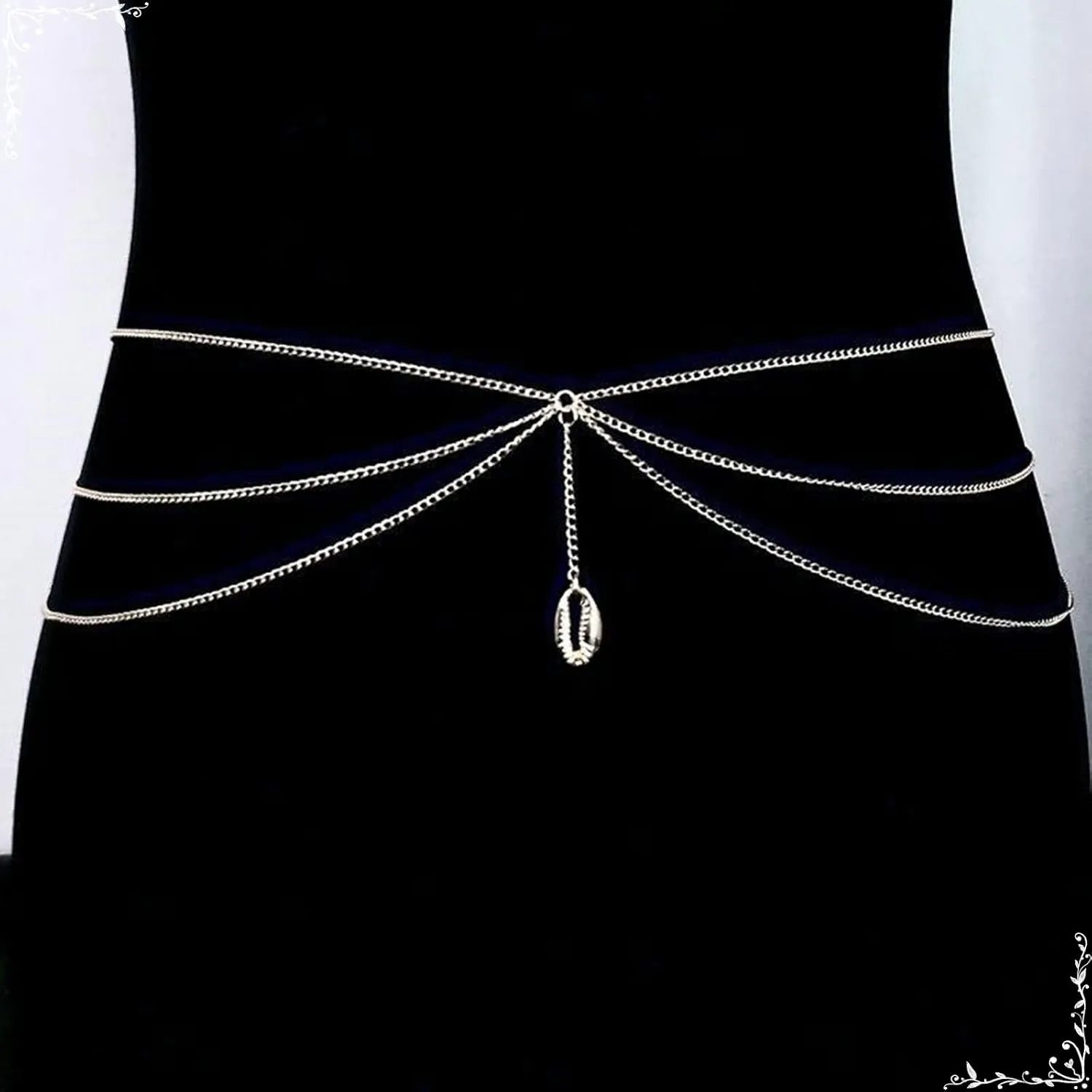 Belly Waist Chain Belt, Pendant Shell Adjustable Body Jewelry for Women Bikini, Silver/Gold Gothic Body Chain