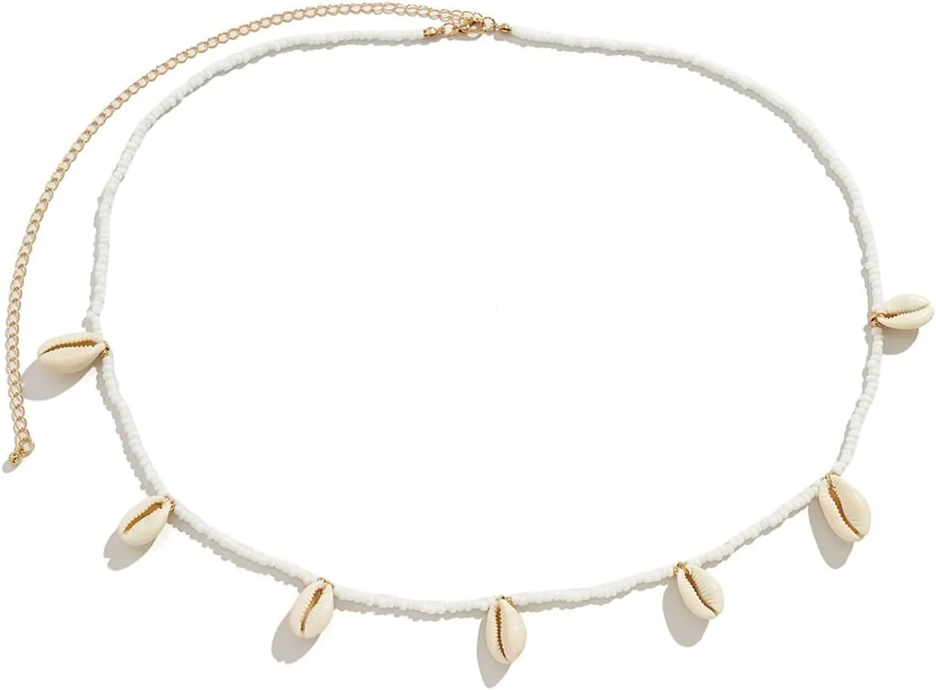 Belly Waist Chain Belt, Shell and Beads Women's Body Chains, Gold Adjustable Punk Waist Necklace Length 93CM
