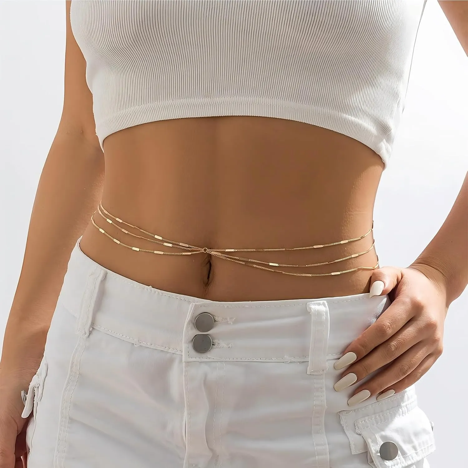 Belly Waist Chain for Women Dainty Layered Gold Silver Body Chains Boho Simple Belly Chain Adjustable Summer Beach Sexy Bikini Body Jewelry