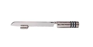 Ben and Jonah Challah Bread Knife with Stand- Hammered Nickel/Black Rings-13"L