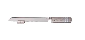 Ben and Jonah Challah Bread Knife with Stand- Hammered Nickel/Silver Rings-13"L