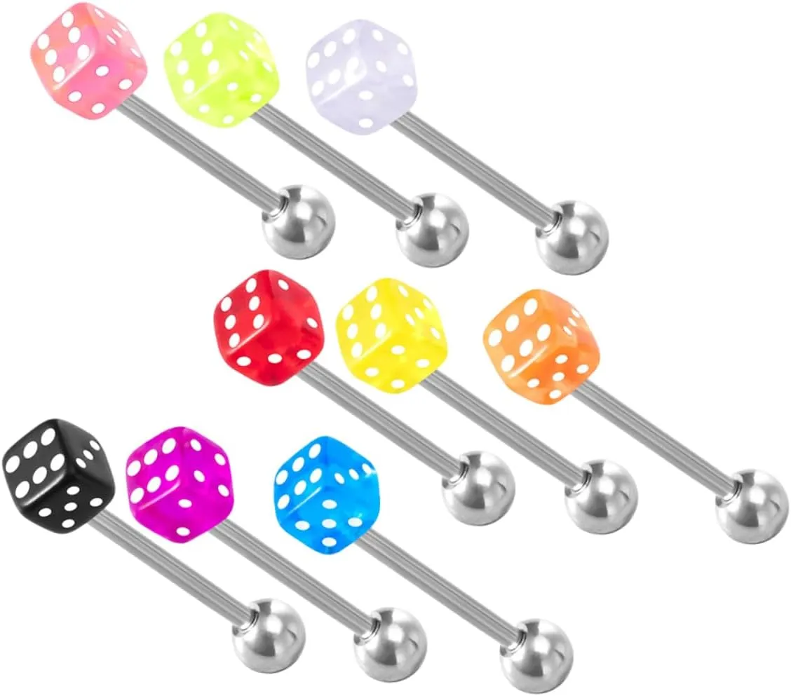 BESPORTBLE 9Pcs Tongue Nails Delicate Dice Shape Piercing Rings for Everyday Wear Durable Lightweight Design for