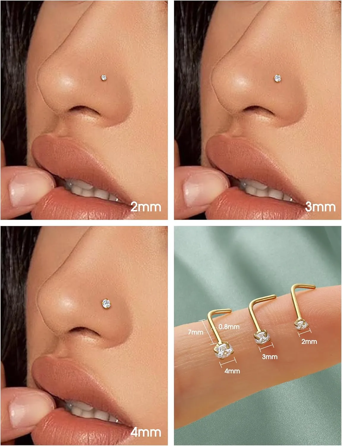 Besteel Gold Nose Rings for Women - 14K Gold Filled Hypoallergenic Surgical Steel Nose Ring Hoops 20G CZ Screw L Shaped Nose Studs Nose Piercings Jewelry for Women Men