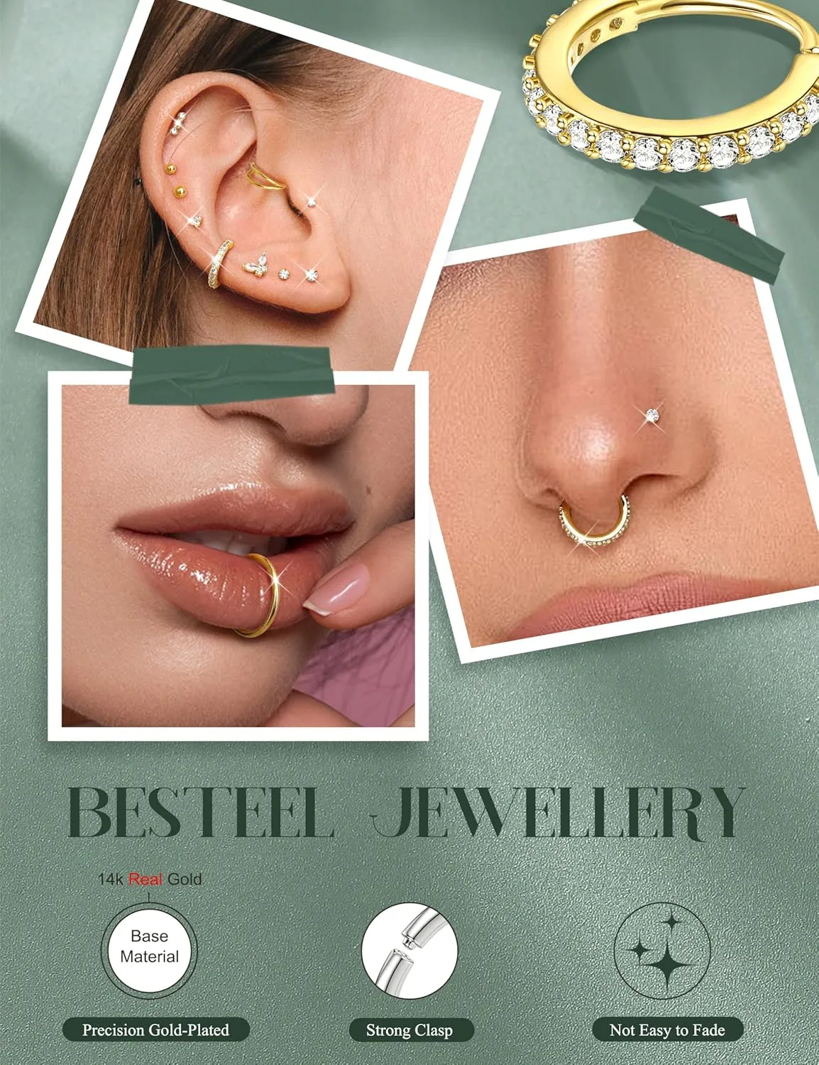 Besteel Gold Nose Rings for Women - 14K Gold Filled Hypoallergenic Surgical Steel Nose Ring Hoops 20G CZ Screw L Shaped Nose Studs Nose Piercings Jewelry for Women Men