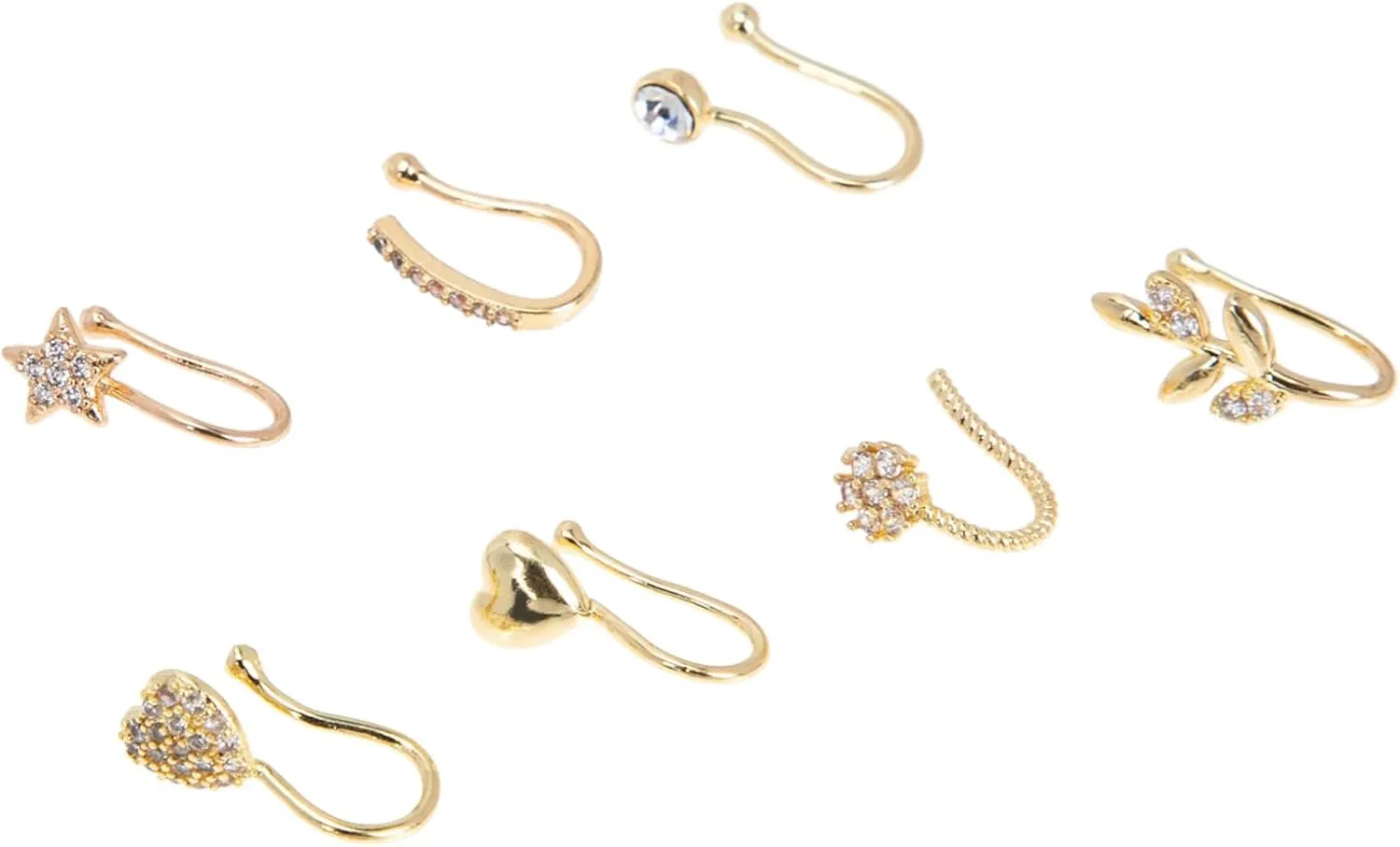 BESTYASH 7pcs Gold Nose Stud Jewelry for Women Nose Clip Nose Rings Nose Adornments in Heart Shape