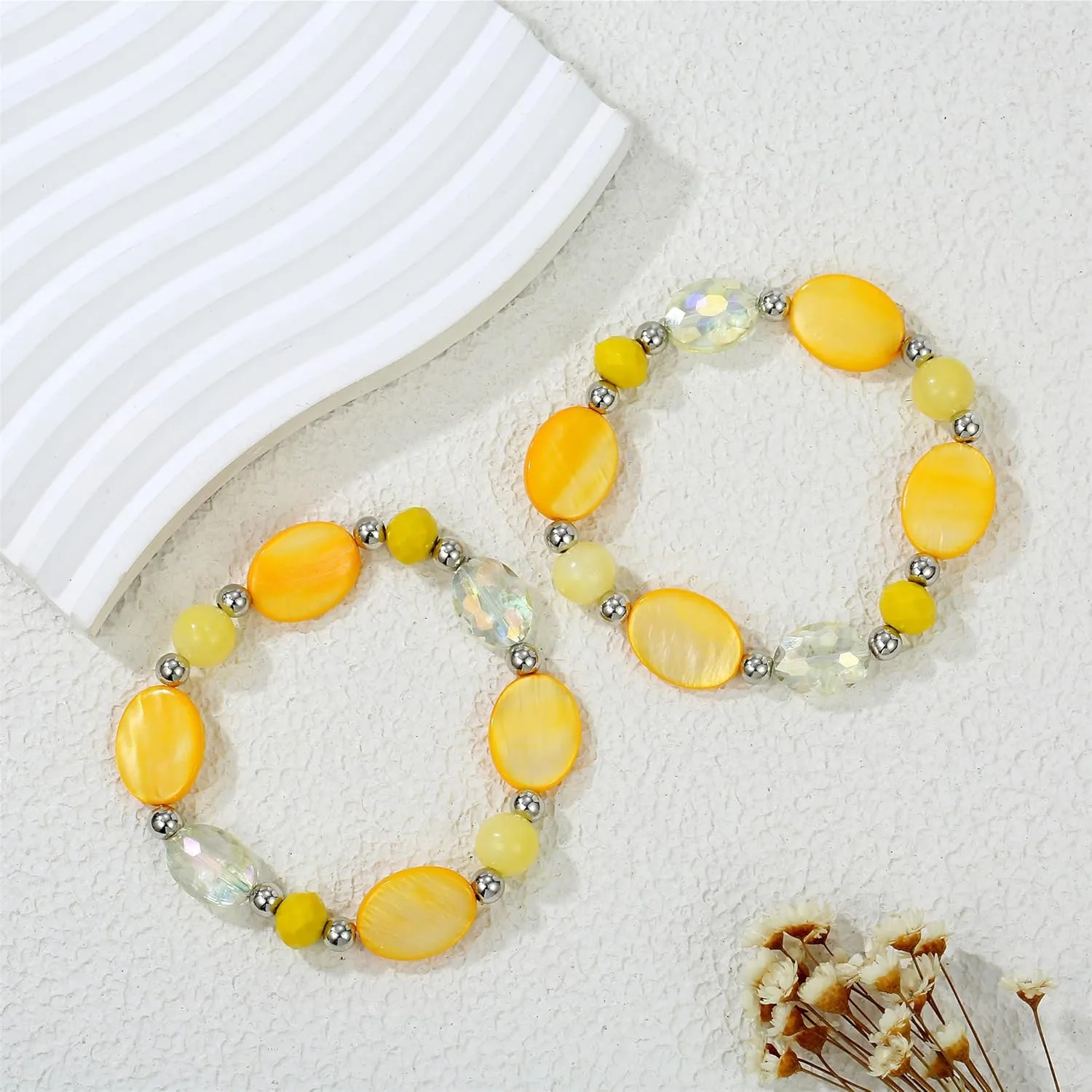 Big Beaded Bracelets for Women for women Multi Rows Boho Crystal Shell Beads Elastic Stretch Bracelets Trendy Fashion Jewelry