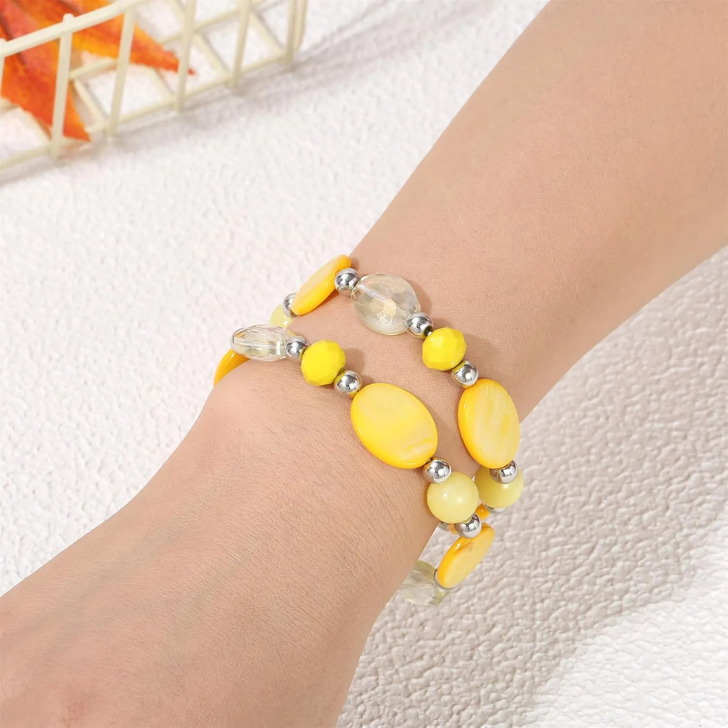 Big Beaded Bracelets for Women for women Multi Rows Boho Crystal Shell Beads Elastic Stretch Bracelets Trendy Fashion Jewelry