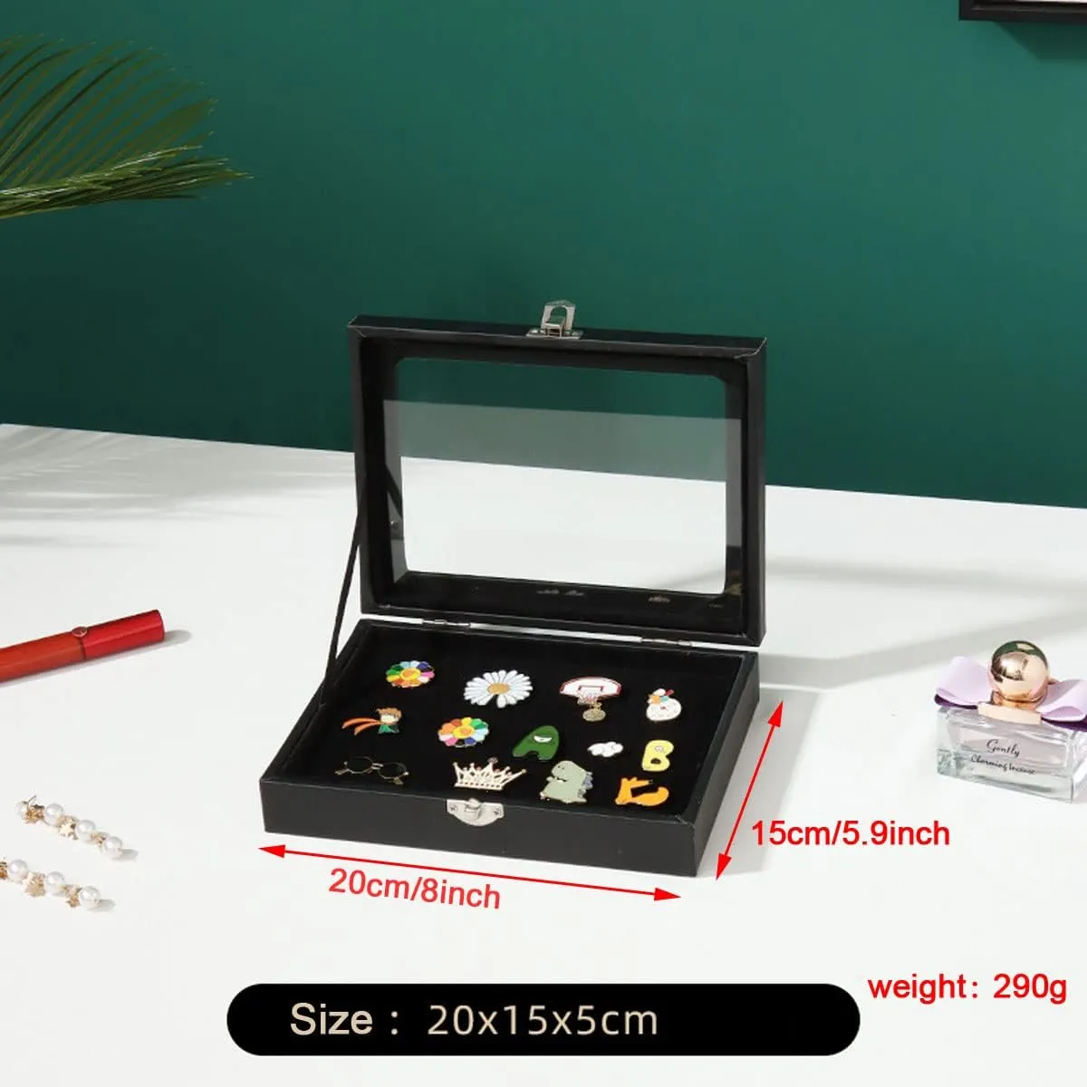 Black Dustproof Pin Display Case Shadow Box Frame with Hooks for Military Medal Jewelry Pin Badge Rings Necklaces Bracelets- 8x6 Inch