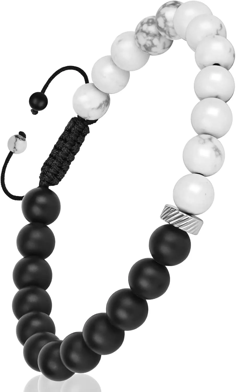 Black Obsidian White Stone Protection Bracelets, Black Obsidian Agate Men Women Crystal Bead Bracelet for Courage, Money Wealth Prosperity Handmade Good Luck Energy White Quartz Stone Bracelets