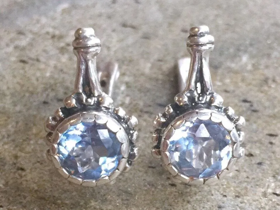 Blue Flower Earrings - Blue Topaz Flower Earrings - Natural Blue Topaz Earrings