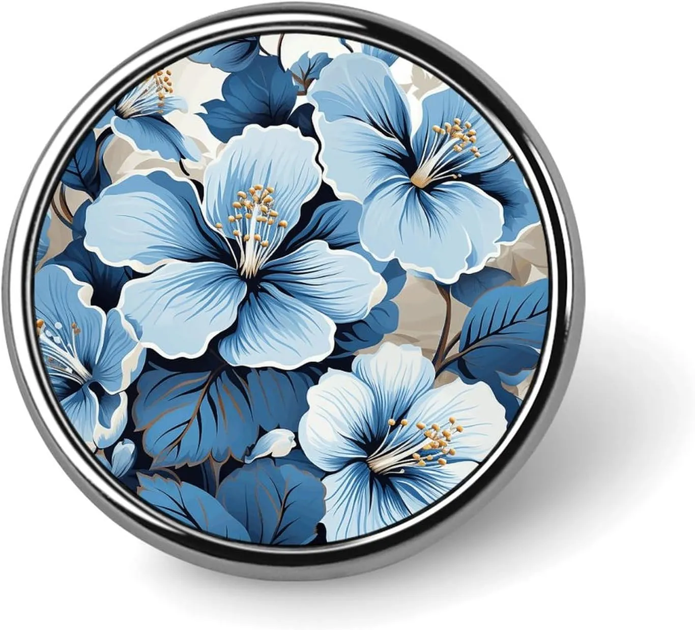 Blue Hibiscus Flower Round Lapel Pins for Men Women Metal Button Pin Fashion Personalized Brooch Pins for Men Suits Cute Brooch Badge for Backpack Clothing Hat Bag Decoration