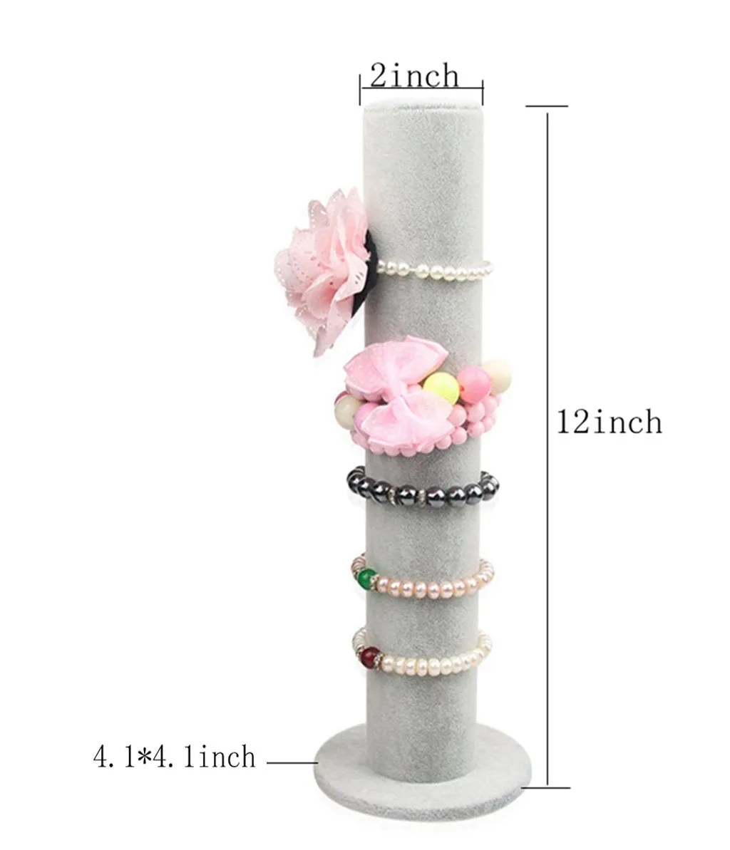BOCAR Velvet Vertical Tower Jewelry Bracelet Display Stand Bangle T-Bar Display Holder (CTZ-Gray-2)