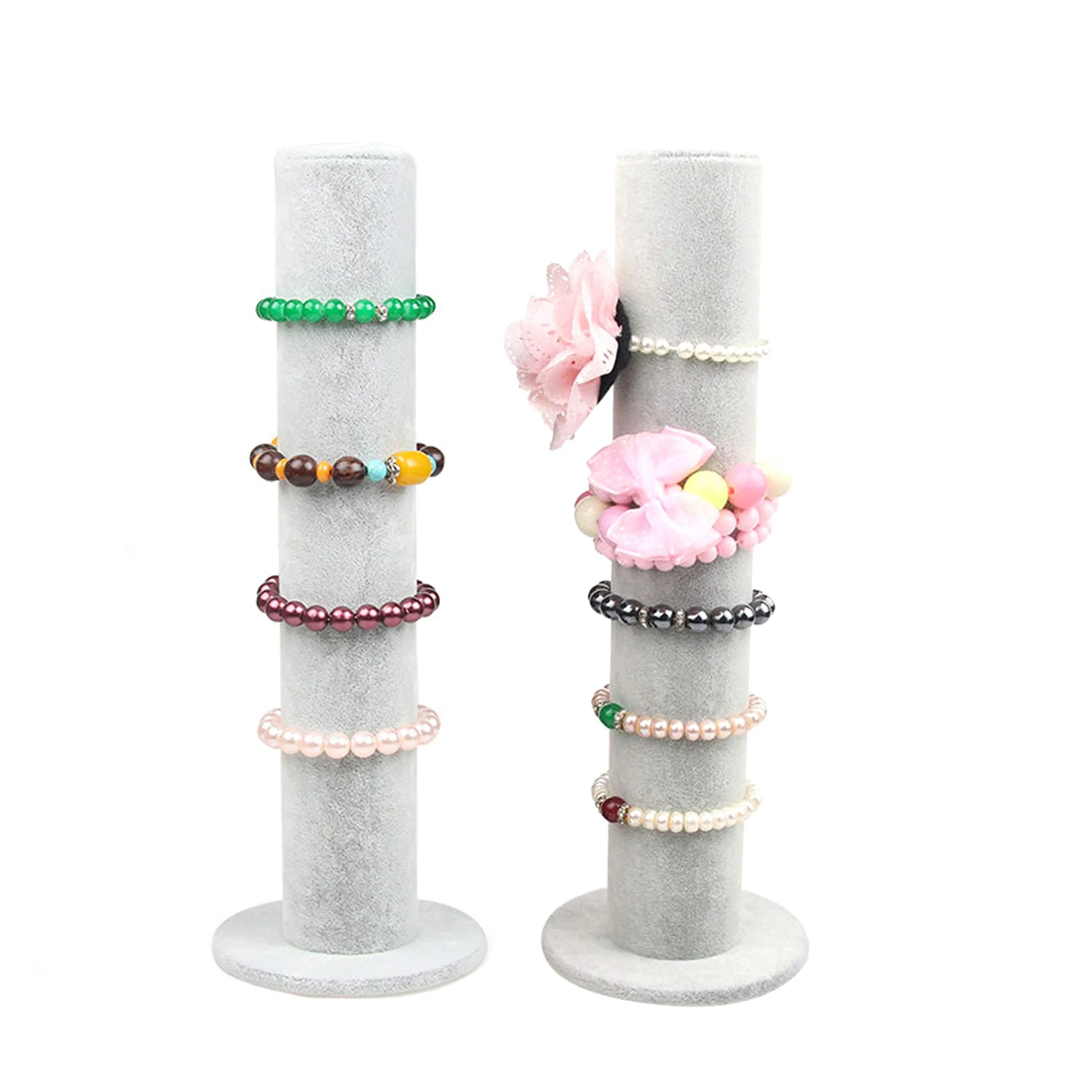 BOCAR Velvet Vertical Tower Jewelry Bracelet Display Stand Bangle T-Bar Display Holder (CTZ-Gray-2)