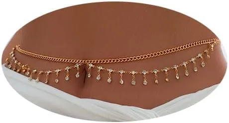 Body Chain for Women Sequin Rhinestone Waist Chain Bikini Body Jewelry Chains 14K Gold Pearl Body Chains for Women Beach Shell Belly Chain for the Waist Tassel Layered