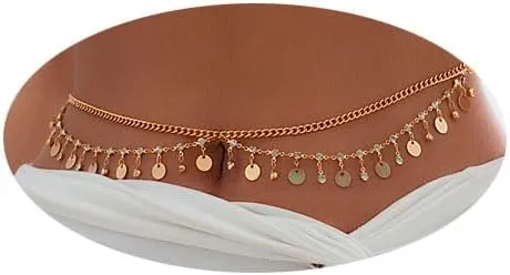 Body Chain for Women Sequin Rhinestone Waist Chain Bikini Body Jewelry Chains 14K Gold Pearl Body Chains for Women Beach Shell Belly Chain for the Waist Tassel Layered