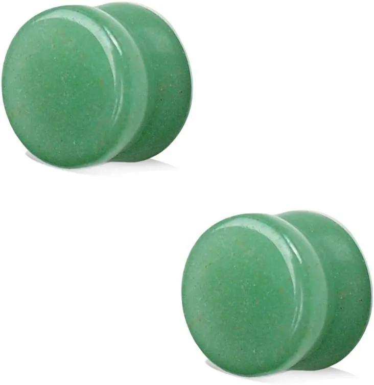 BodyJewelryOnline 2PCS Jade Semi Precious Solid Stone Saddle Fit Plugs Ear Gauges Double Flared Flesh Tunnels Stretcher Expander Piercing 3mm-25mm