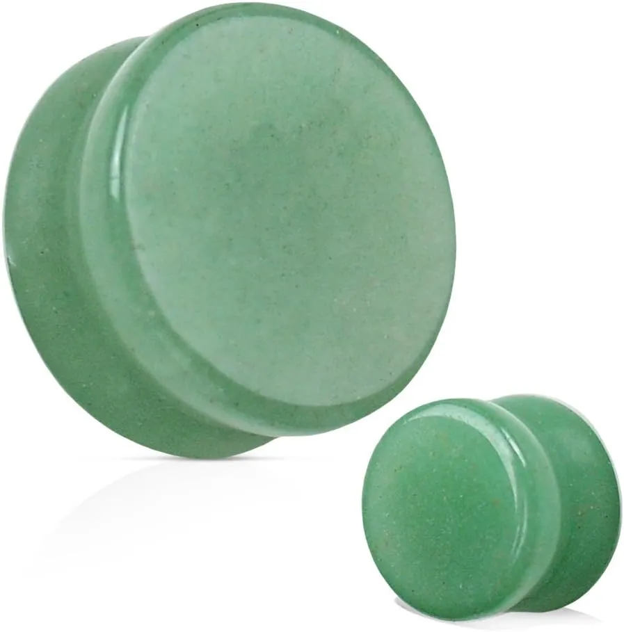 BodyJewelryOnline 2PCS Jade Semi Precious Solid Stone Saddle Fit Plugs Ear Gauges Double Flared Flesh Tunnels Stretcher Expander Piercing 3mm-25mm