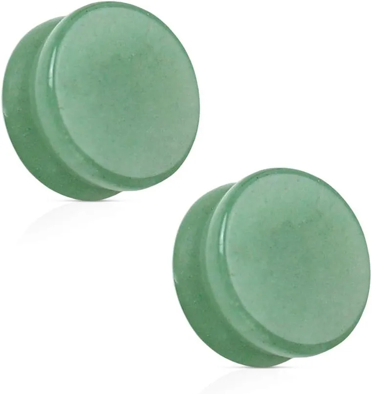 BodyJewelryOnline 2PCS Jade Semi Precious Solid Stone Saddle Fit Plugs Ear Gauges Double Flared Flesh Tunnels Stretcher Expander Piercing 3mm-25mm
