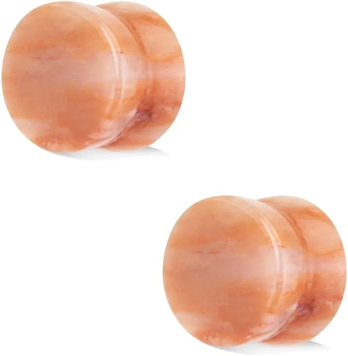 BodyJewelryOnline 2PCS Peach Jade Semi Precious Solid Stone Saddle Fit Plugs Ear Gauges Double Flared Flesh Tunnels Stretcher Expander Piercing 3mm-25mm