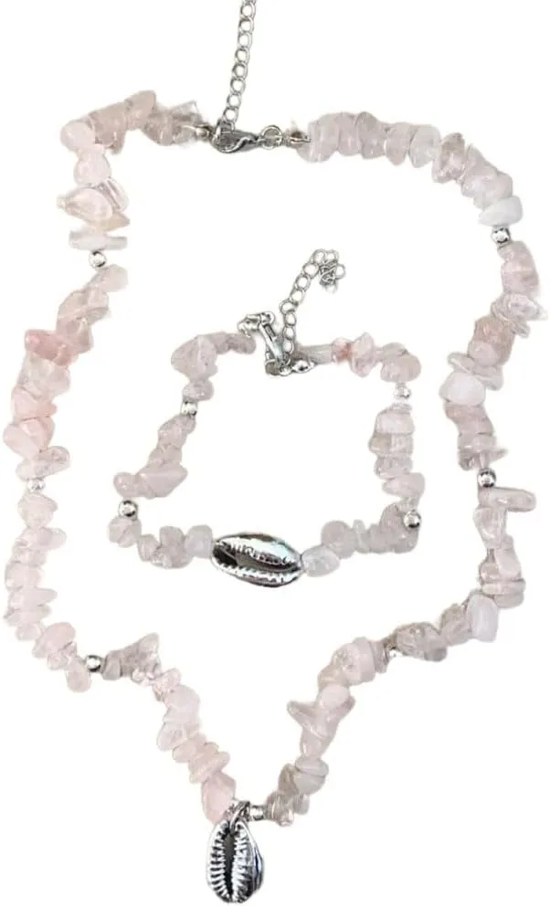 Bohemian Shell Necklace for Women Handmade Irregular Healing Crystal Stone Turquoise Beaded Choker Hawaiian Summer Conch Necklace Bracelets Holiday Jewelry