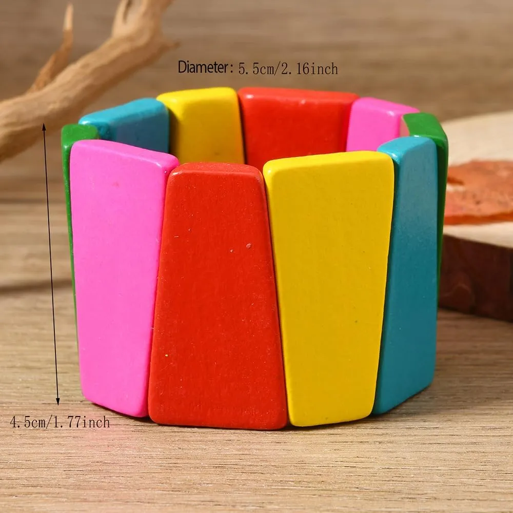 Bohemian Wide Rainbow Chunky Bangle Bracelets Gay Pride Rainbow Wooden Wristband LGBT Coconut Shell Vintage Rerto Chunky Bracelets