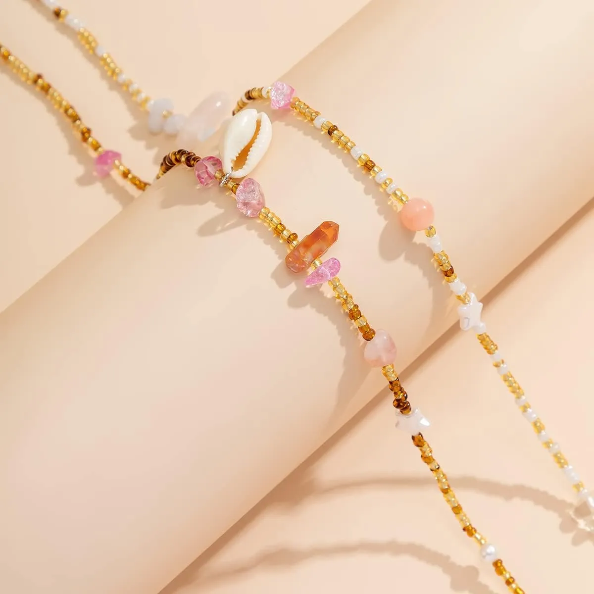 Boho African Waist Beads Chains Layered Shell Bead Belly Chain Body Jewelry Bikini Beach Accessories for Women and Girl, Silver