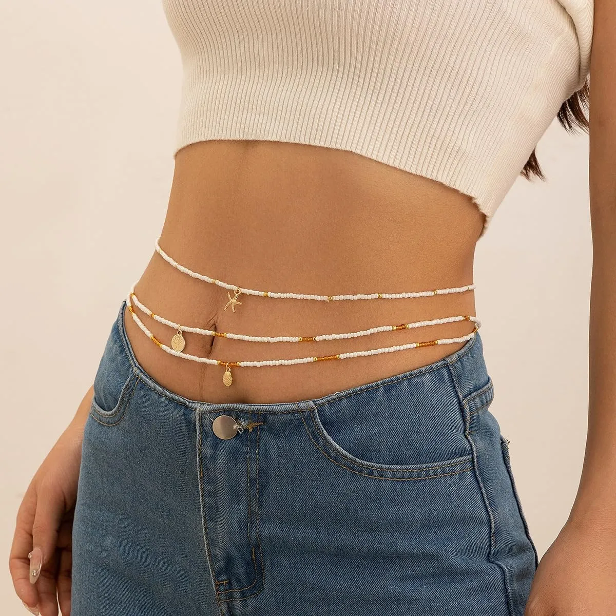 Boho African Waist Beads Chains - Layered Shell Bead Belly Chain, Stylish Body Jewelry for Bikini Beach Accessorizing, Ideal for Women and Girls
