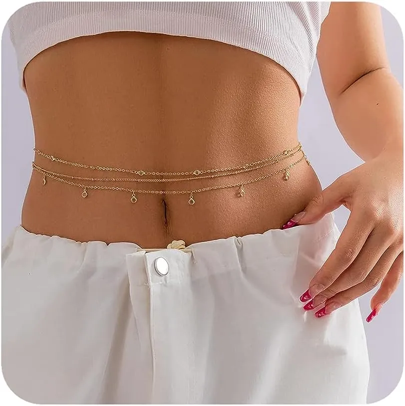 Boho Waist Chains for Women Sequin Belly Chains Layered Bikini Beach Waist Jewelry Summer Body Chain