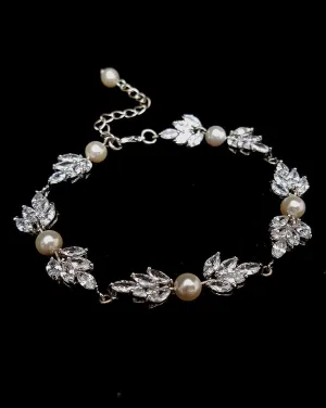 Bridal bracelet- Bocheron pearl and crystal leaf bracelet by Stephanie Browne