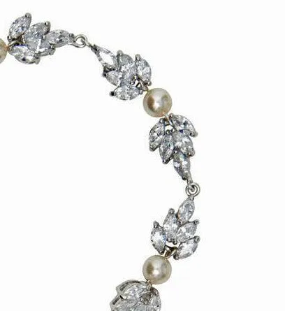 Bridal bracelet- Bocheron pearl and crystal leaf bracelet by Stephanie Browne