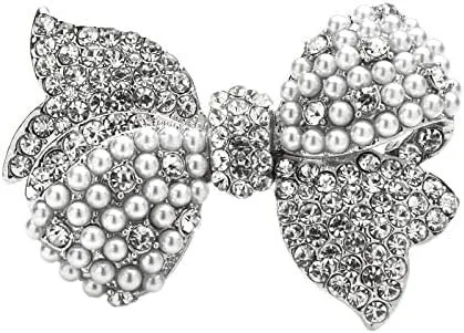 Brooch For Women,brooches Rhinestone Pearl Bowknot Broocohes For Women Flower Weddings Party Office Brooch Pins Gifts brooches for women (Metal color : Silver)