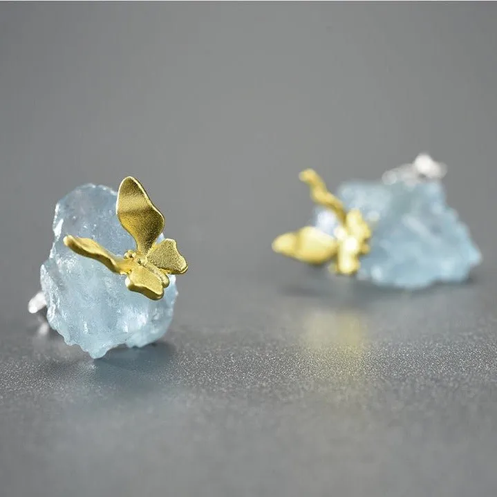 Butterfly Stud Earrings with Stones