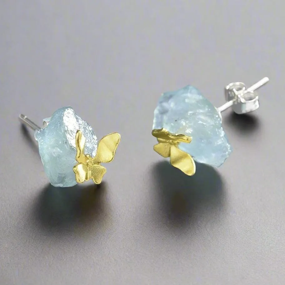 Butterfly Stud Earrings with Stones