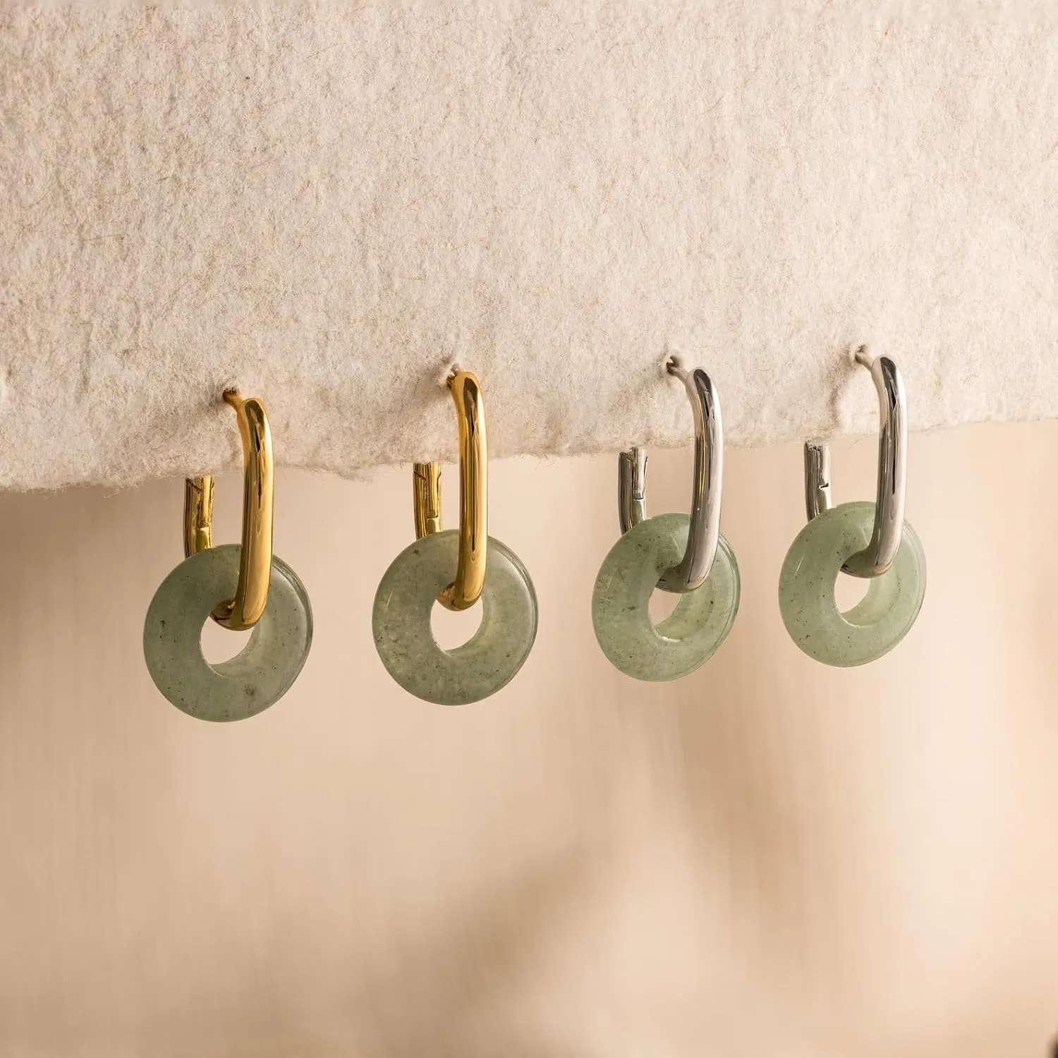 CAITLYNMINIMALIST Natural Jade Chunky 18K Gold Dangle Drop Bold Huggie Hoop Earrings for Women Gift for Her