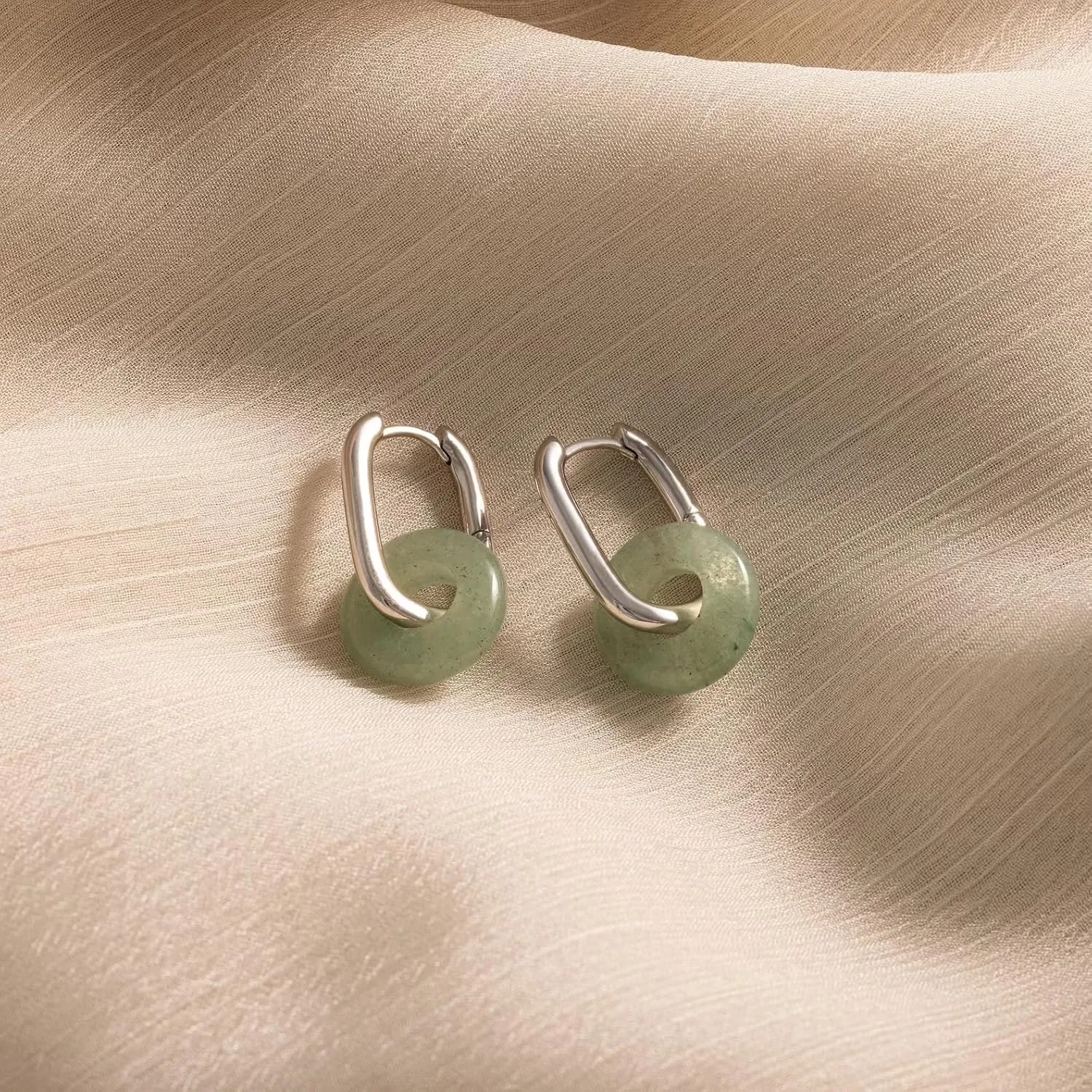 CAITLYNMINIMALIST Natural Jade Chunky 18K Gold Dangle Drop Bold Huggie Hoop Earrings for Women Gift for Her