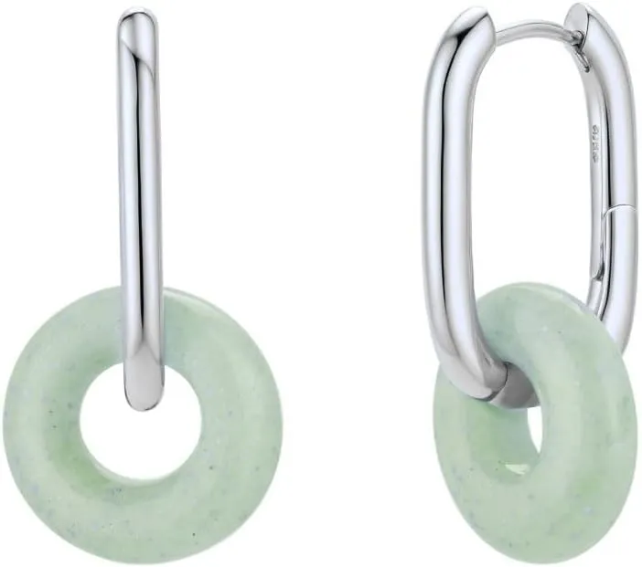 CAITLYNMINIMALIST Natural Jade Chunky 18K Gold Dangle Drop Bold Huggie Hoop Earrings for Women Gift for Her