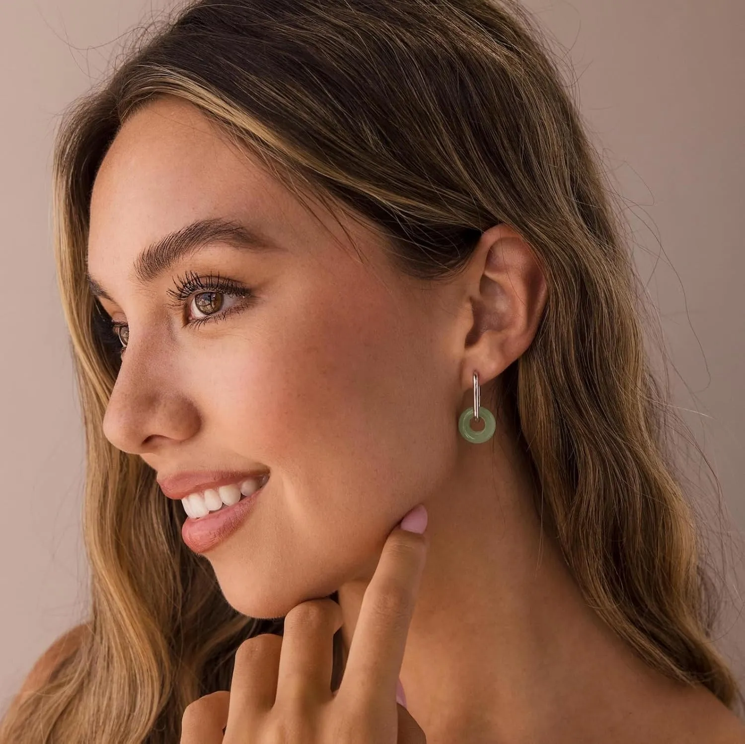 CAITLYNMINIMALIST Natural Jade Chunky 18K Gold Dangle Drop Bold Huggie Hoop Earrings for Women Gift for Her