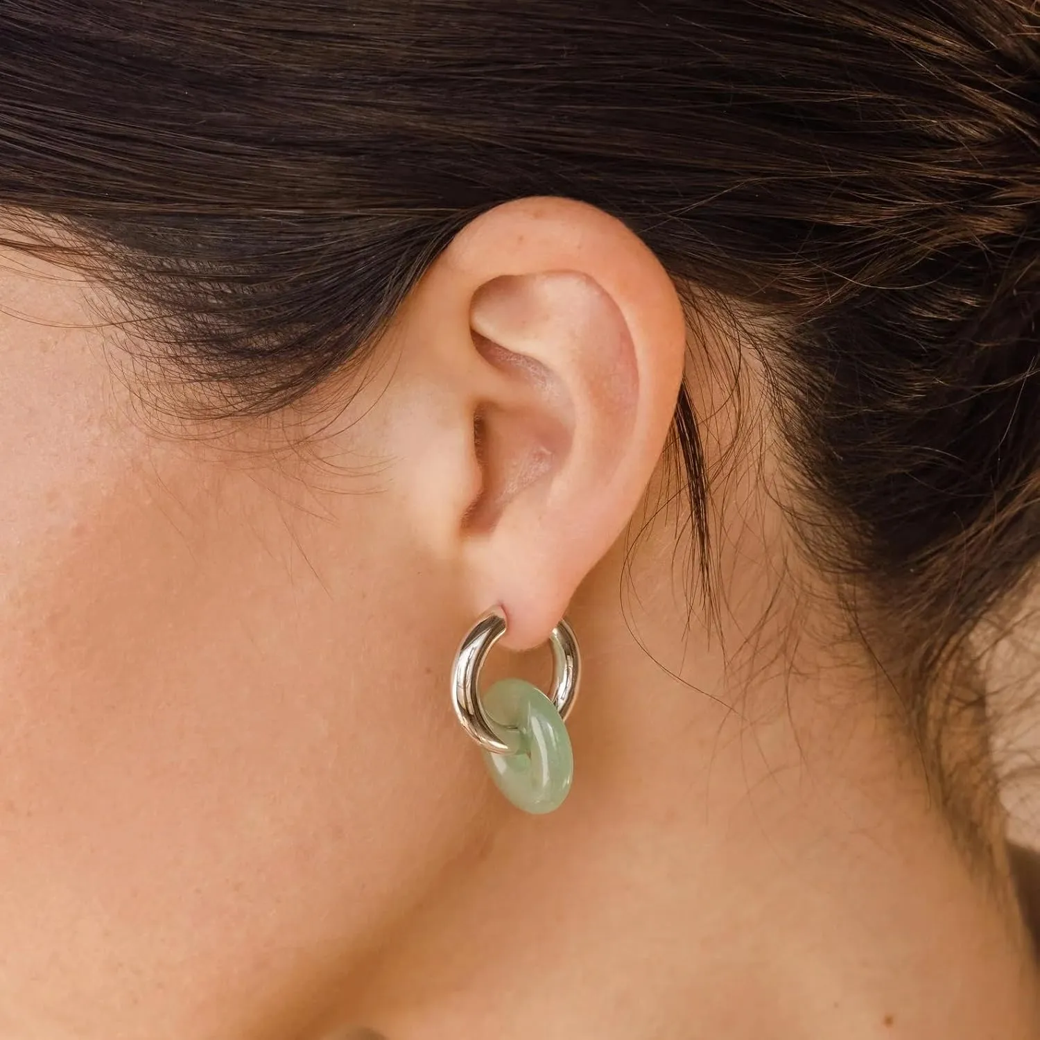 CAITLYNMINIMALIST Natural Jade Chunky 18K Gold Dangle Drop Bold Huggie Hoop Earrings for Women Gift for Her