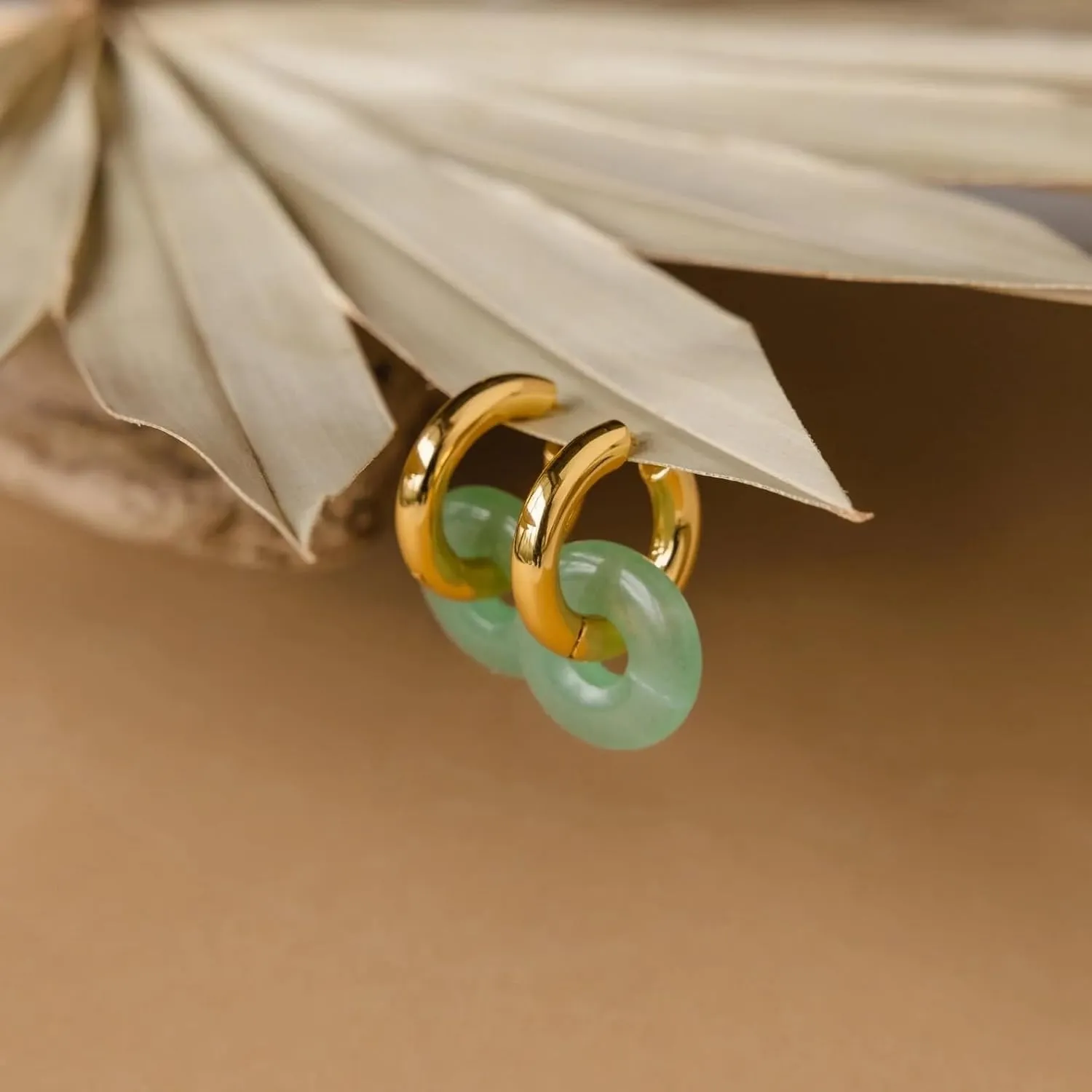 CAITLYNMINIMALIST Natural Jade Chunky 18K Gold Dangle Drop Bold Huggie Hoop Earrings for Women Gift for Her