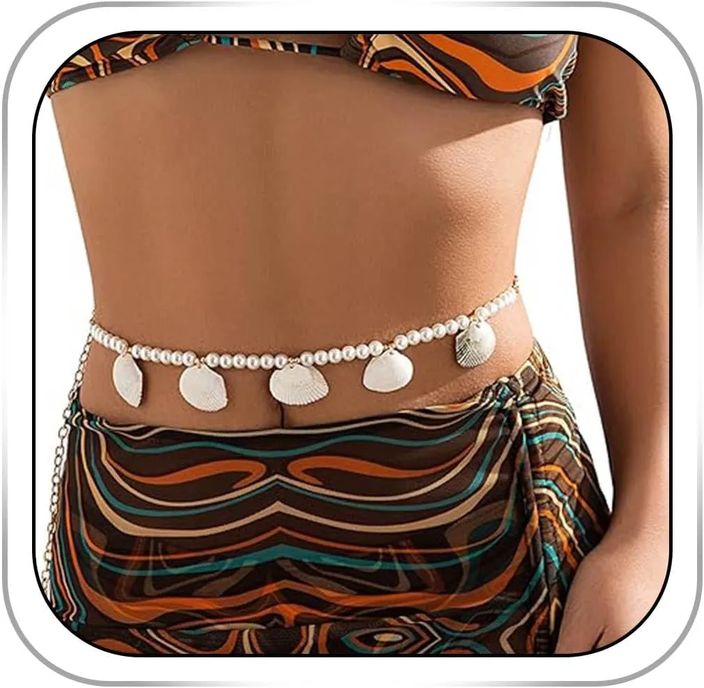CanB Shell Waist Chain Women Pearl Belly Chains Summer Bikini Belt Chain Beach Waist Accessory Boho Body Chains Accessories for Women and Girls
