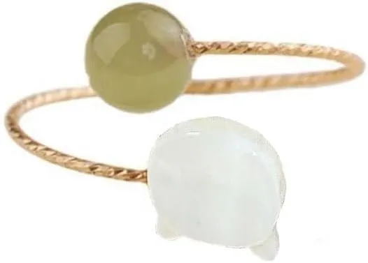 Cat Jade Wrap Open Ring for Women Gold Thin Adjustable Minimalist Round Green Hetian Jade Stone Animal Statement Filled Cute White Fritillary Finger Rings Stacking Retro Summer Jewelry