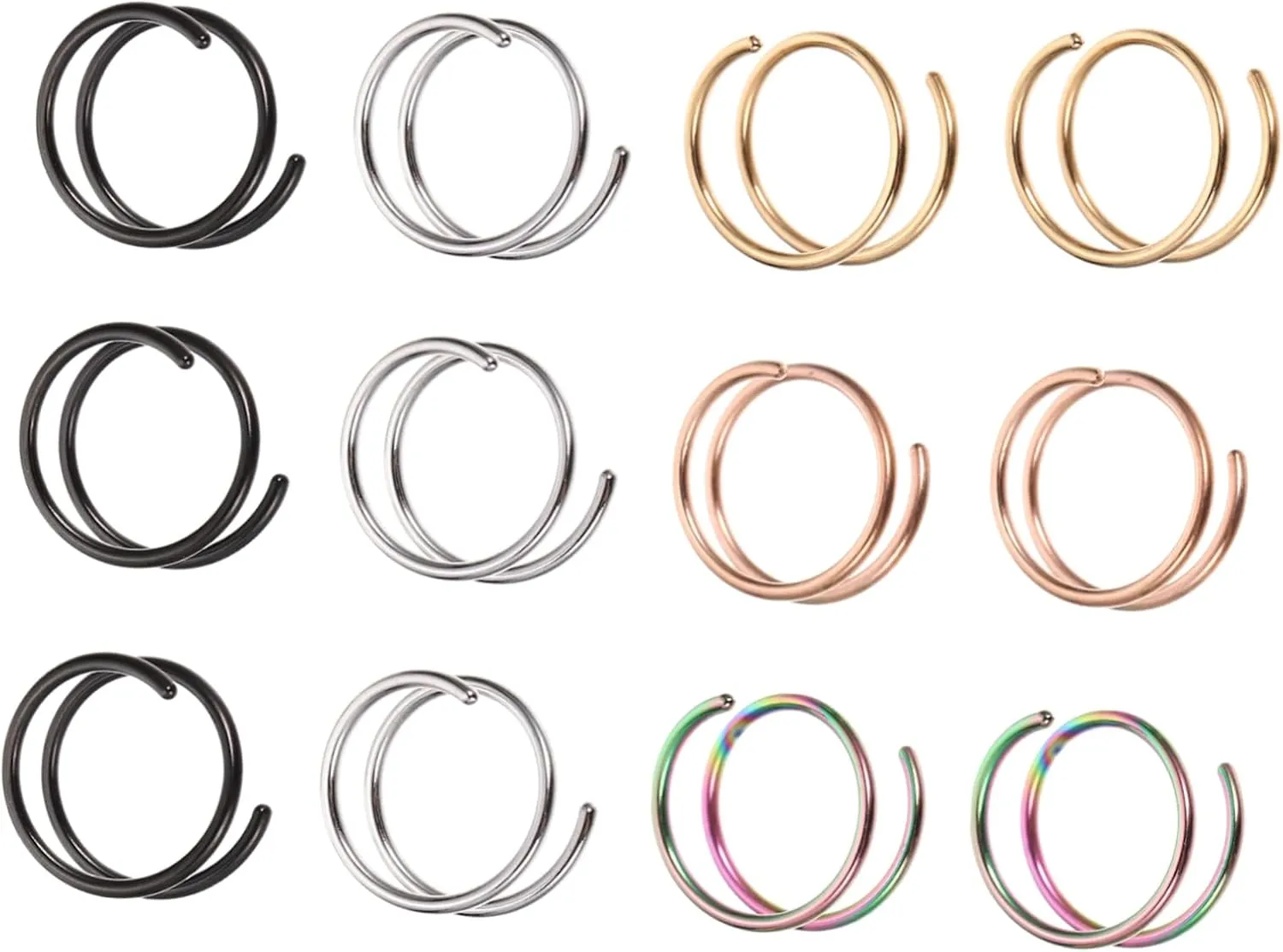 Chic Stainless Steel Nose Piercing Jewelry Set Spiral Nose Ring Hoops for Women