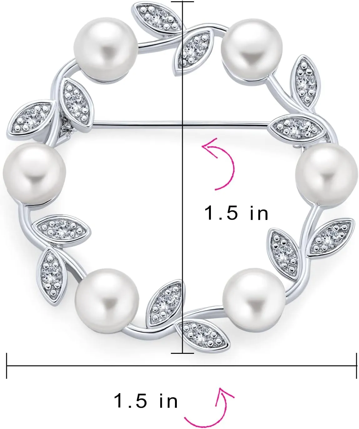 Christmas Elegant Bridal Holiday Marquise CZ Round Crystal White Simulated Pearl Wreath Circle Scarf Brooch Pin For Women Wedding Gold Silver Plated