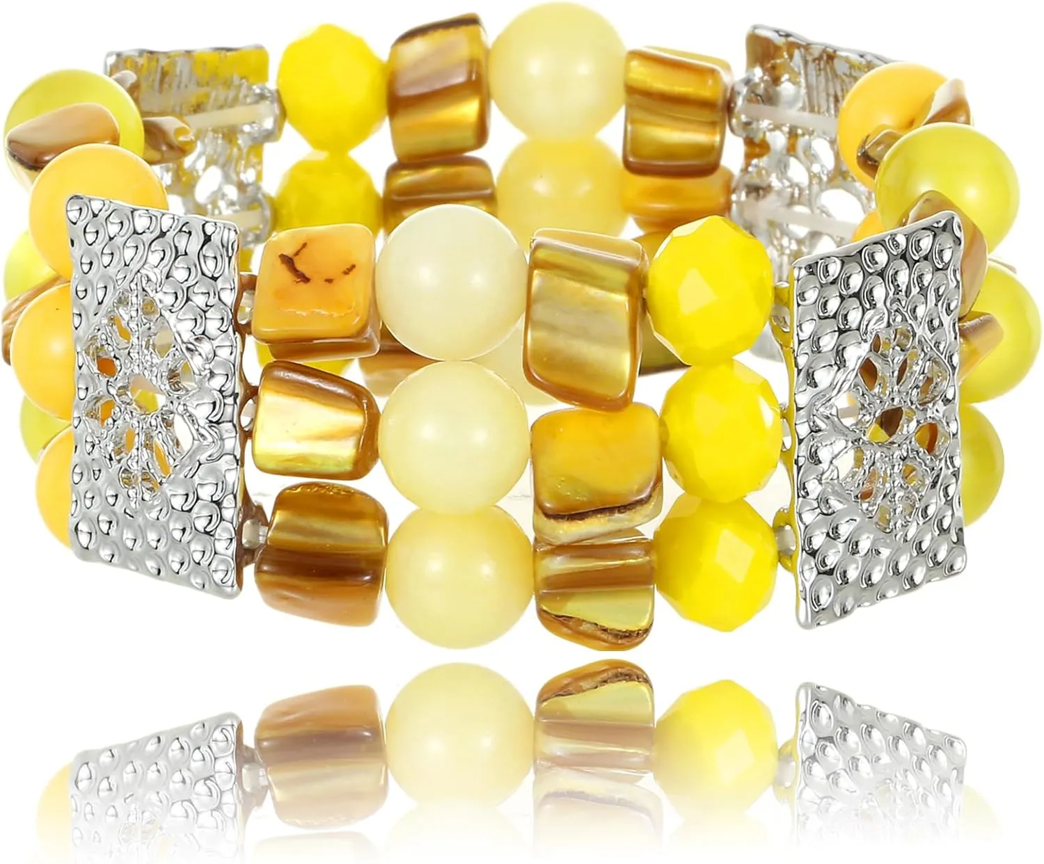 Chunky Natural Shell Stone Beaded Stretch Bracelet for Women, Classy Boho Jewelry Gift
