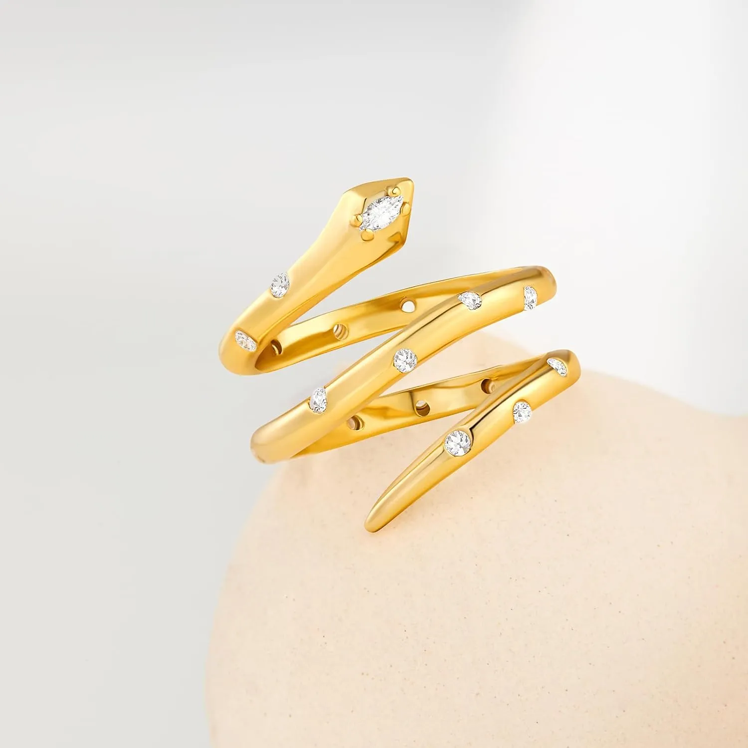 Cicy Bell 18k Gold Plated Snake Rings for Women Marquise Cubic Zirconia Retro Animal Statement Rings Trendy Jewelry