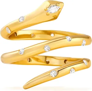 Cicy Bell 18k Gold Plated Snake Rings for Women Marquise Cubic Zirconia Retro Animal Statement Rings Trendy Jewelry