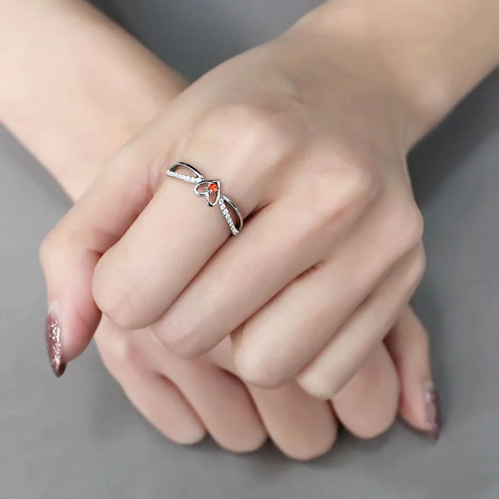 CJ235 Wholesale Women's Stainless Steel High polished AAA Grade CZ Orange Heart Ring
